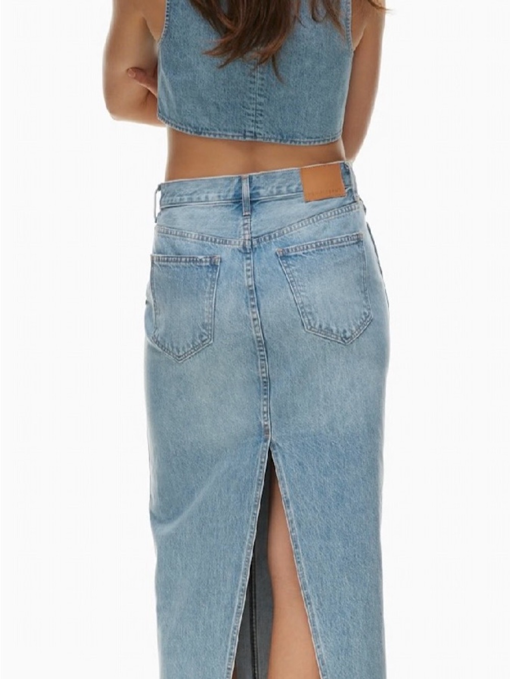 Denim Forum Aritzia The 90s Vintage Mid-Rise Pencil Maxi Jean Skirt 26 Slit - Picture 2 of 11